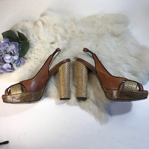 Dolce&Gabbana D&G Slingback Platform Peep-toe Heel Snakeskin+Leather Sandal Shoe - Picture 6 of 12